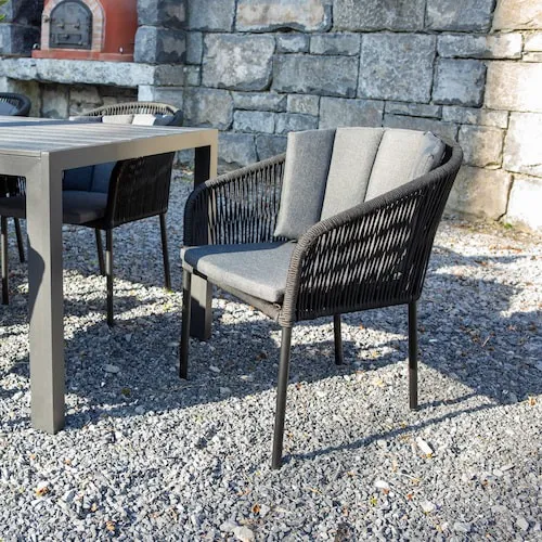 Bilbao Rope and Metal Garden Chair with grey cushion at EZ Living Furniture.