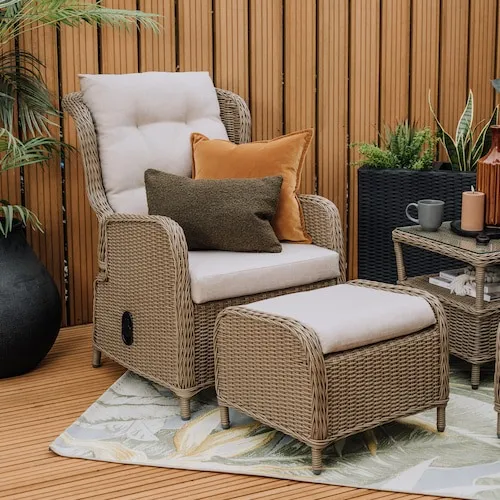 Laurel Recliner with table and footstool set at EZ Living Furniture.