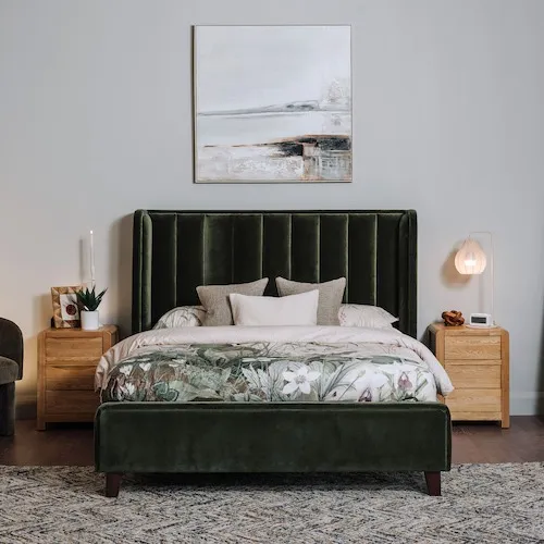 Lowe Green Fabric Bed Frame at EZ Living Furniture.