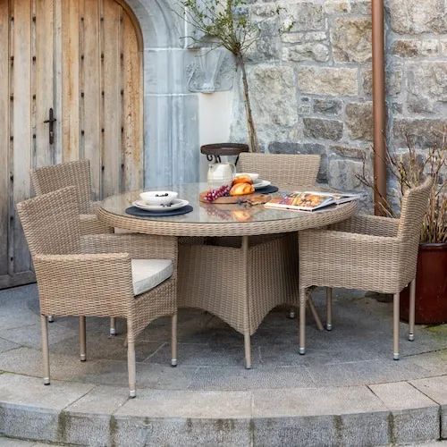 Seville Round Natural Colour Rattan Garden Table at EZ Living Furniture.