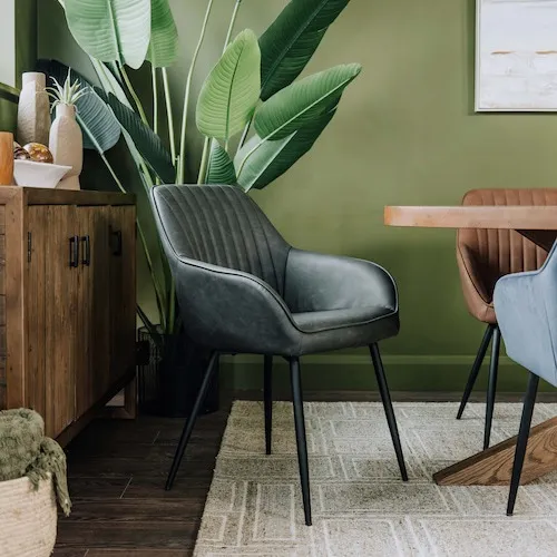 Nolan Vintage Grey Faux Leather Dining Chair at EZ Living Furniture.