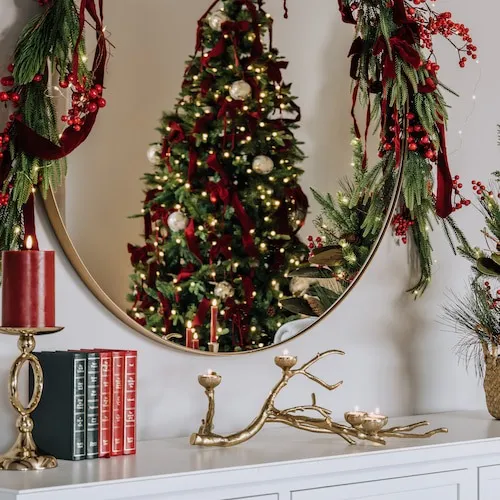 Red and gold Christmas theme at EZ Living Furniture.