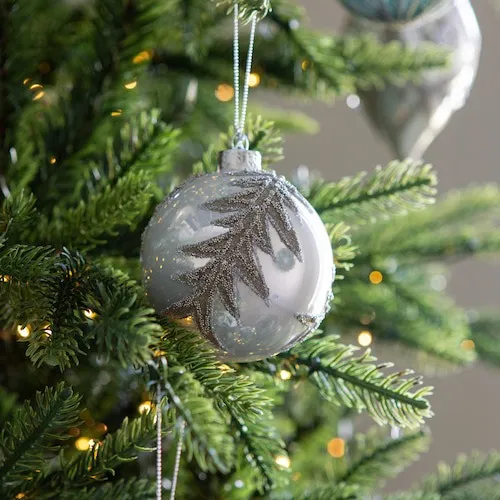 Box of 6 white glass & gold leaf bauble at EZ Living Furniture.